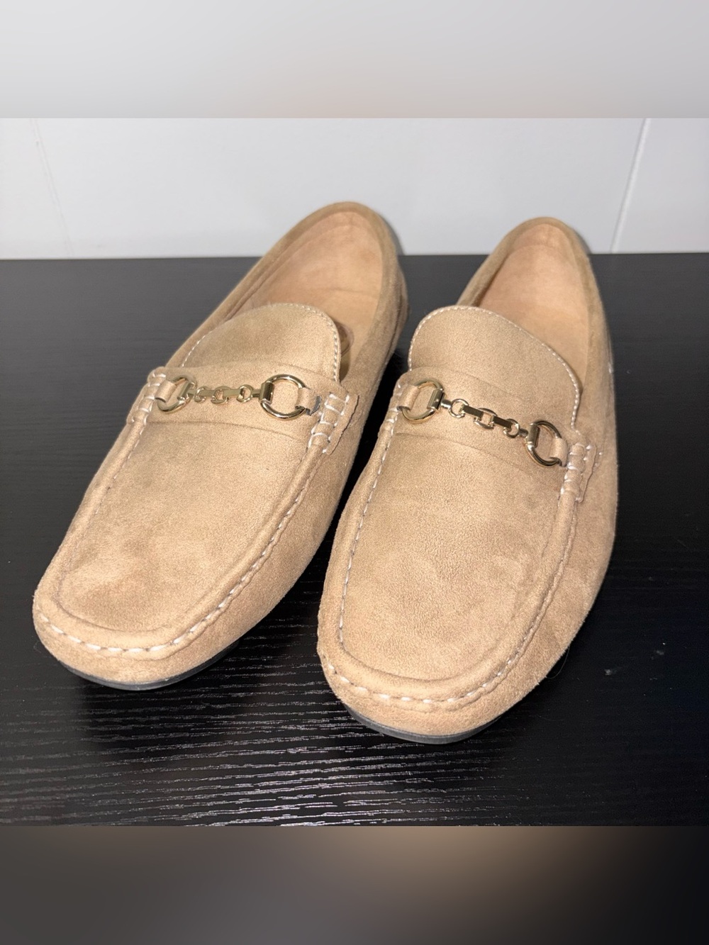 Amali Driving Moccasin Tan Faux Suede Horsebit Slip On Loafers size 8.5